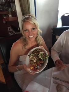Bride at reception with divine Vegan Meal